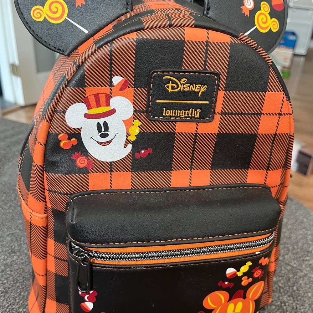 Loungefly Disney Plaid Backpack - Orange and Black